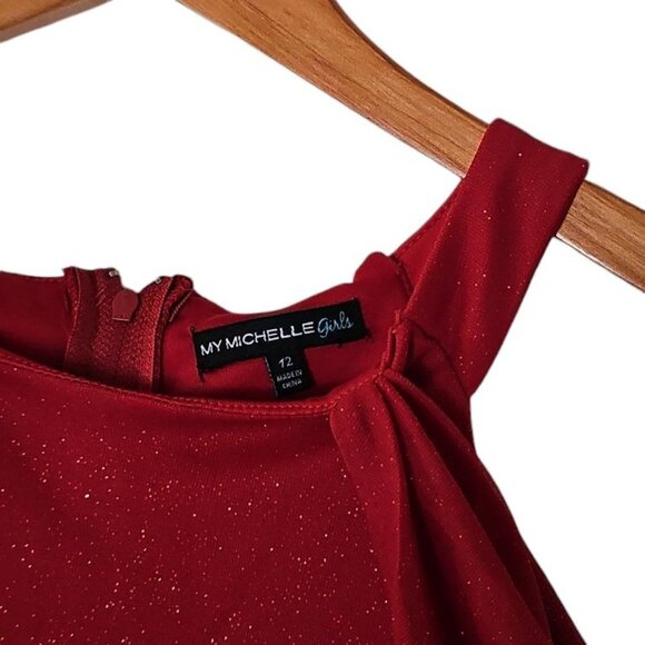 My Michelle Girls Red Holiday Hi‎ Low Embellished Sparkle Dress 12 - Picture 11 of 16